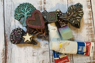 Picture of commercial printing blocks and tubes of ink