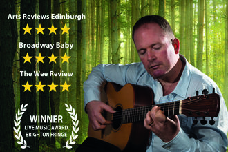 A poster showing acoustic guitarist Geoff Robb playing his guitar