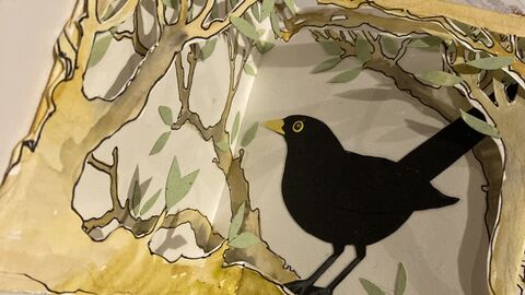 Blackbird image on pop-up folded paper