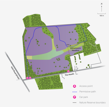 An illustrated map of Buxton Heath.