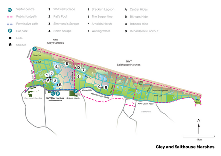 Illustrated map of Cley Marshes.