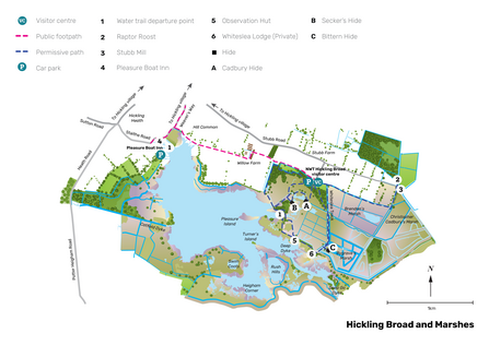 Illustrated map of Hickling Broad and Marshes.