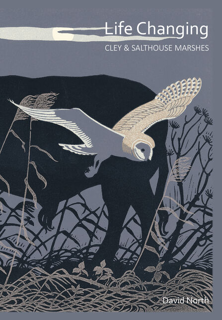 A book cover showing artwork of a barn owl flying in front of cattle 