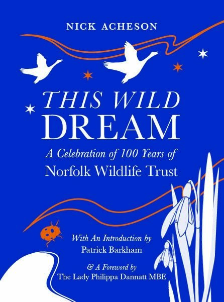 A bold, blue book cover with stars, snowdrop and geese silhouettes.